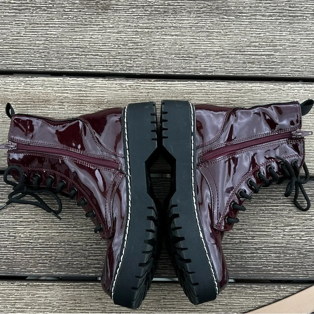 Sincerely Jules Burgundy Combat Moto Boots Lace & Zip Up Size 6.5 - Picture 4 of 12